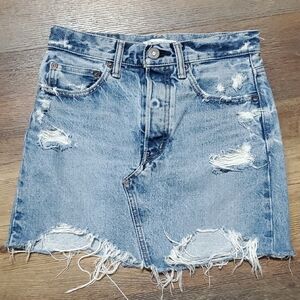 Moussy Disressed Asymmetrical Blue Jean Mini Skirt Casual